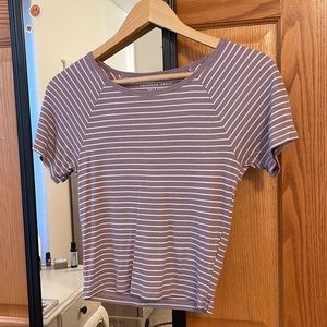 American Eagle Outfitters Size Small Ribbed Purple and White Striped Cropped Tee